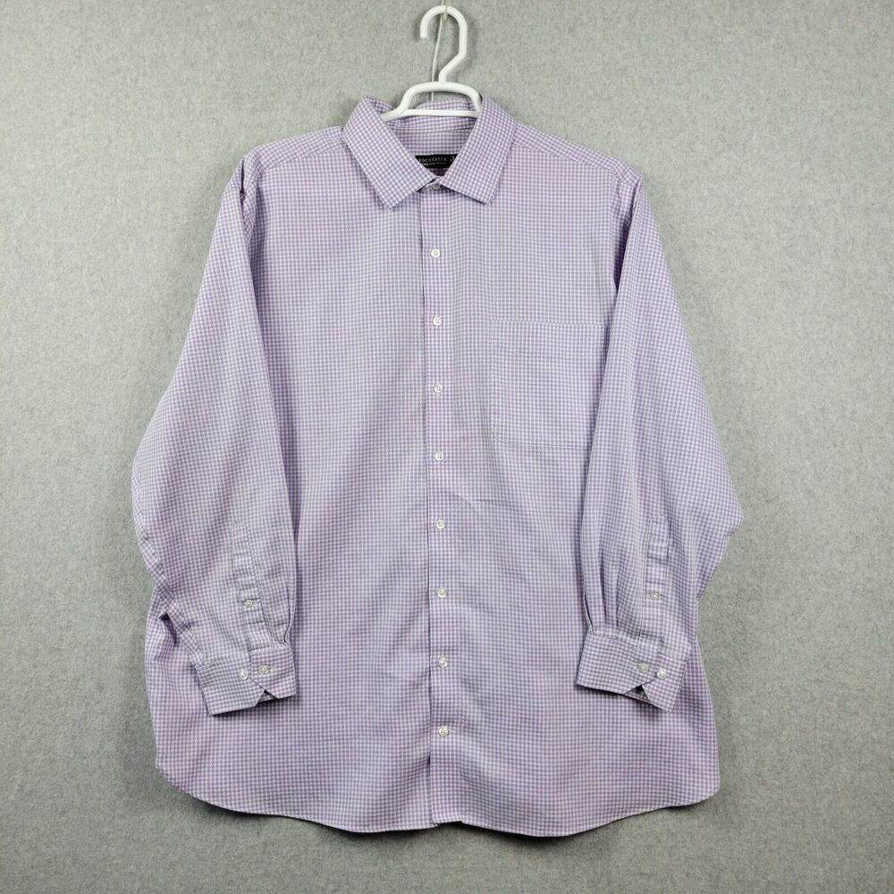 Rochester 100% Cotton Purple Gingham Check LS Non Iron Button Up Men's 19 36/37T